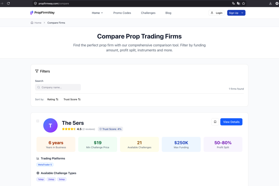 PropFirmWay - платформа для сравнения проп-трейдинговых фирм: каталог челленджей, рейтинги и отзывы трейдеров, AI-скрейпер, SEO-ядро | Next.js, Nest.js, Node.js (5786)