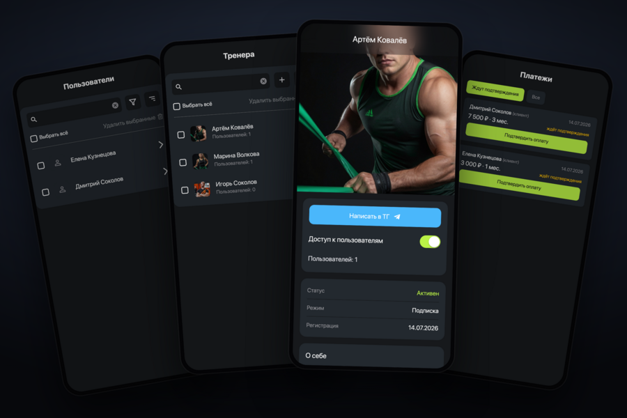 Trenergy - SaaS для фитнес-тренеров: Telegram Mini App, бот и панель управления. Тренировки, питание с КБЖУ, прогресс, чаты, оплата | React.js, Nest.js, Node.js (5831)