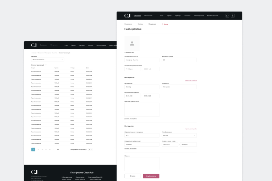 Разработка платформы CleanJob для найма клинингового персонала (6722)