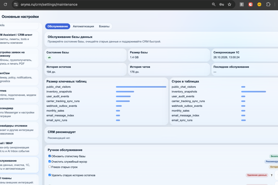 Oryno CRM — собственная ERP/CRM-платформа с AI-агентами, автоматизацией закупок и международной логистики (7799)