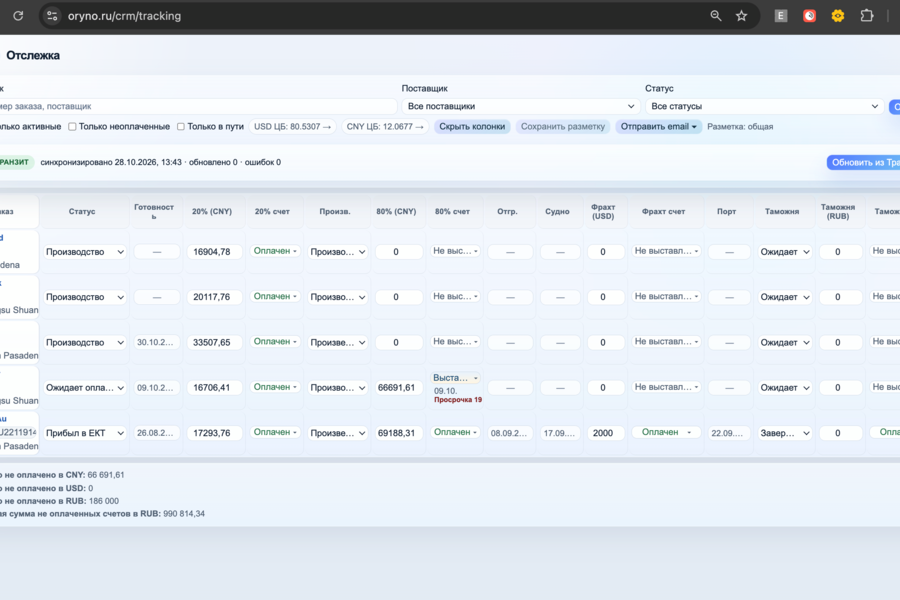 Oryno CRM — собственная ERP/CRM-платформа с AI-агентами, автоматизацией закупок и международной логистики (7808)